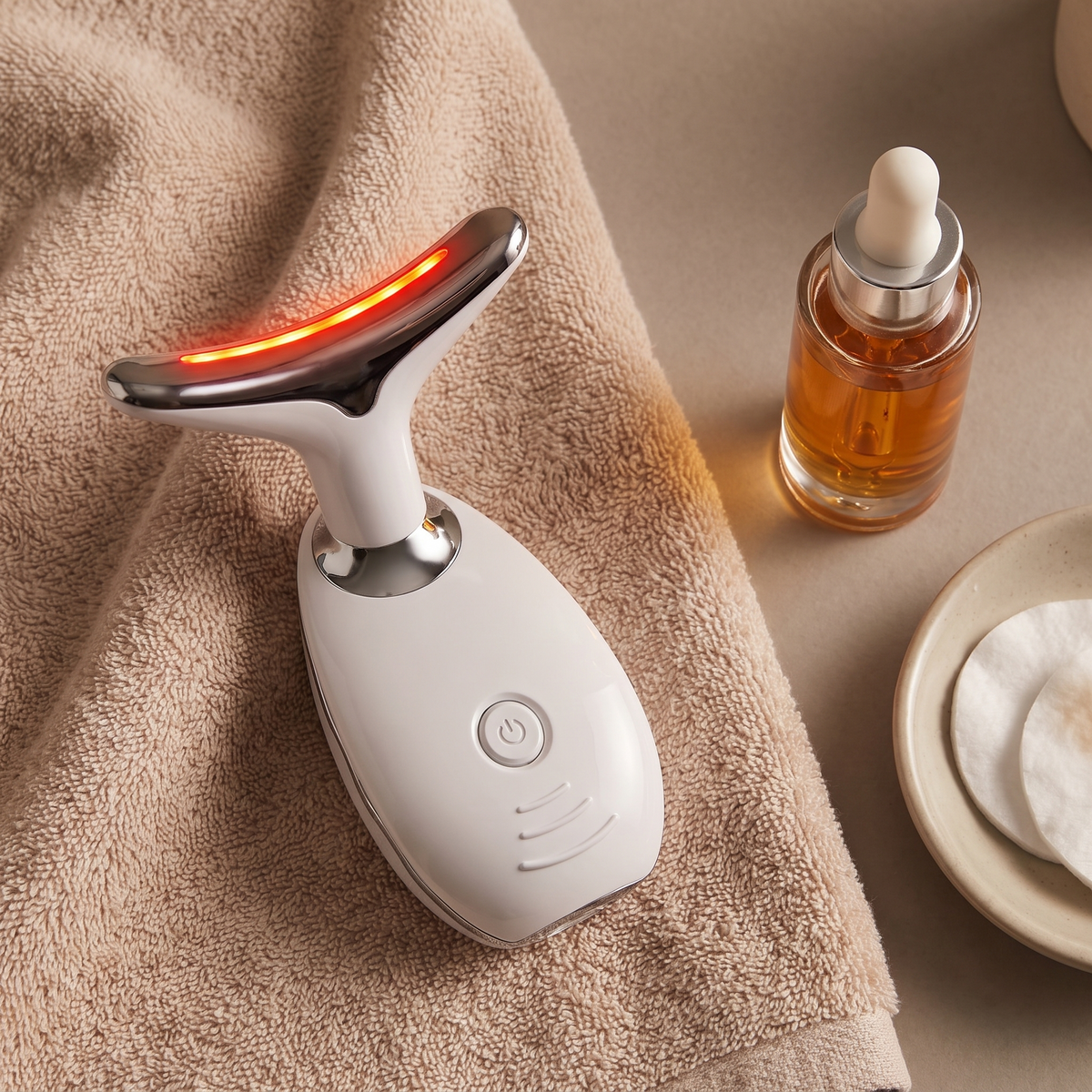 Multi-Color LED Face and Neck Beauty Device, Rechargeable Handheld Light and Vibration Facial Tool