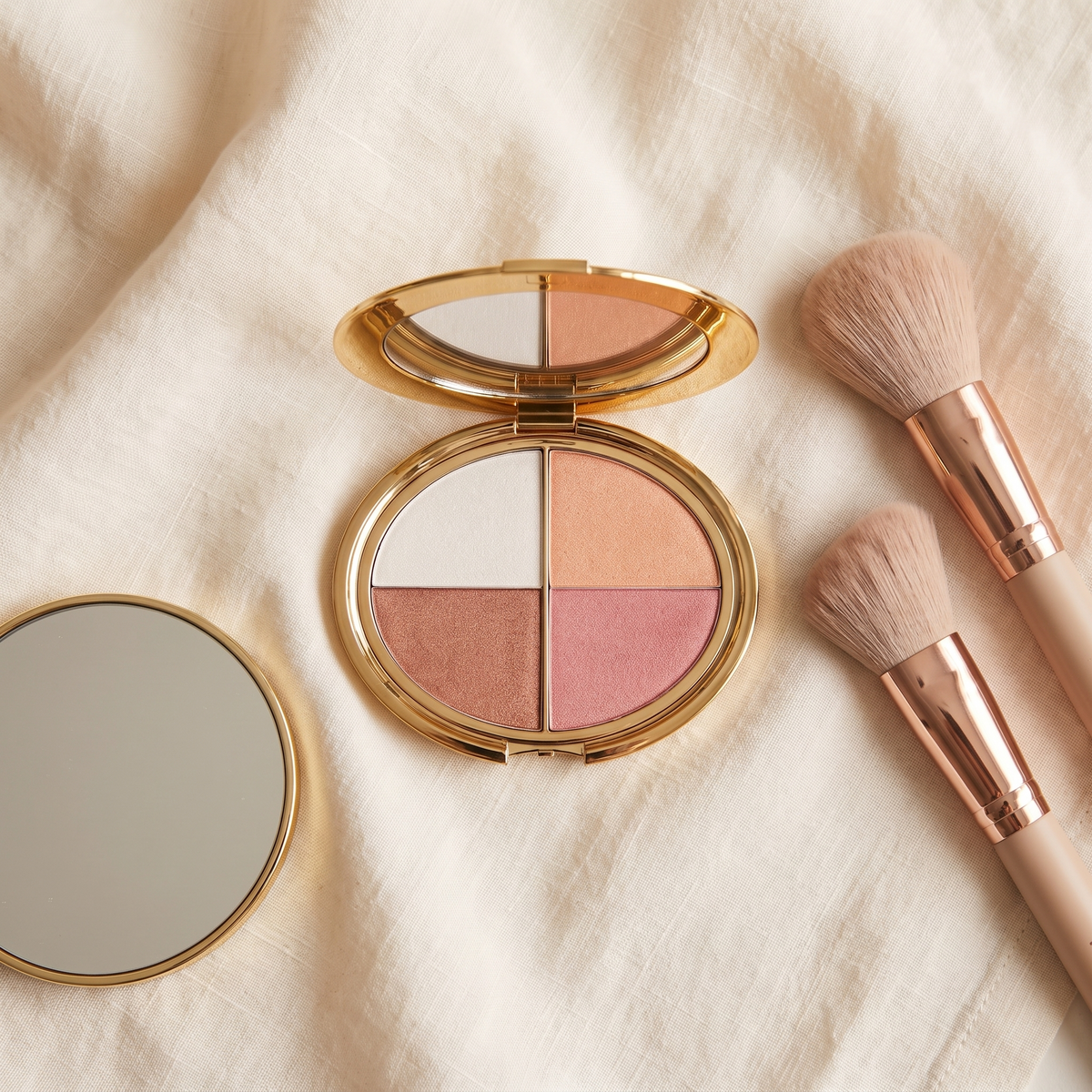 Face and Cheek Highlighter Palette, Pressed Shimmer and Satin Makeup Shades in a Compact