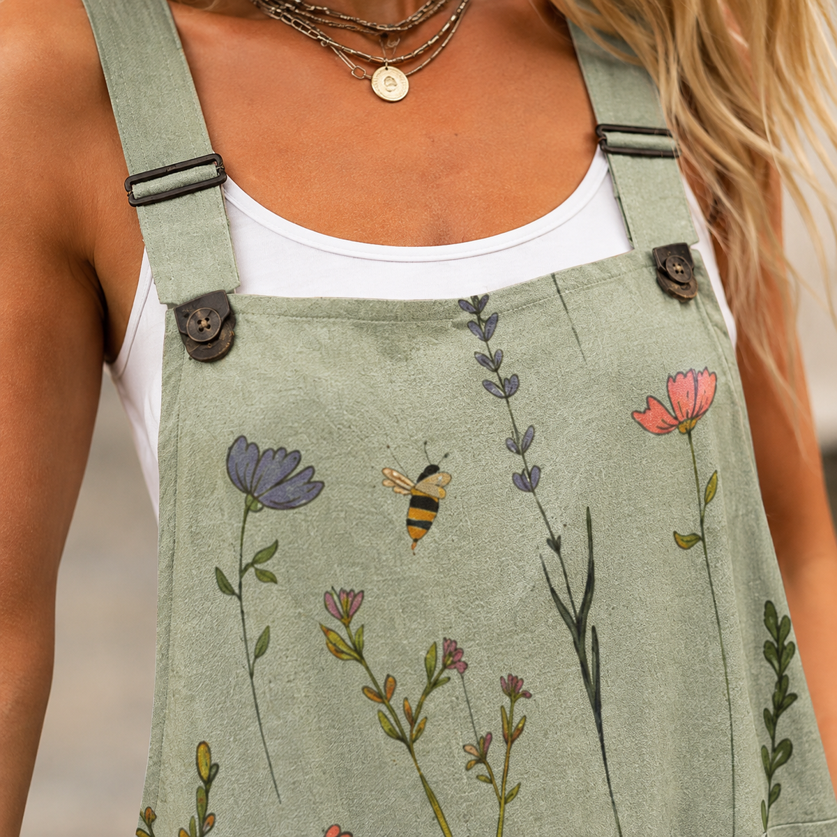 Women's Floral Print Wide Leg Jumpsuit - V Neck Summer Romper