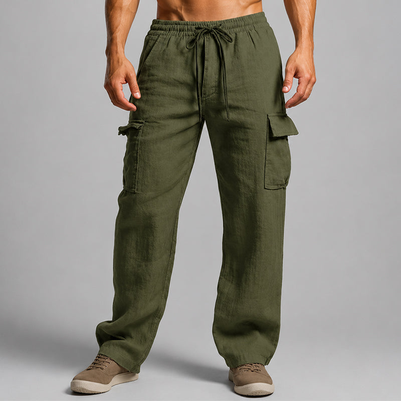 Kesinia | Wide-Leg Linen Relaxed Fit Cargo Lounge Pants