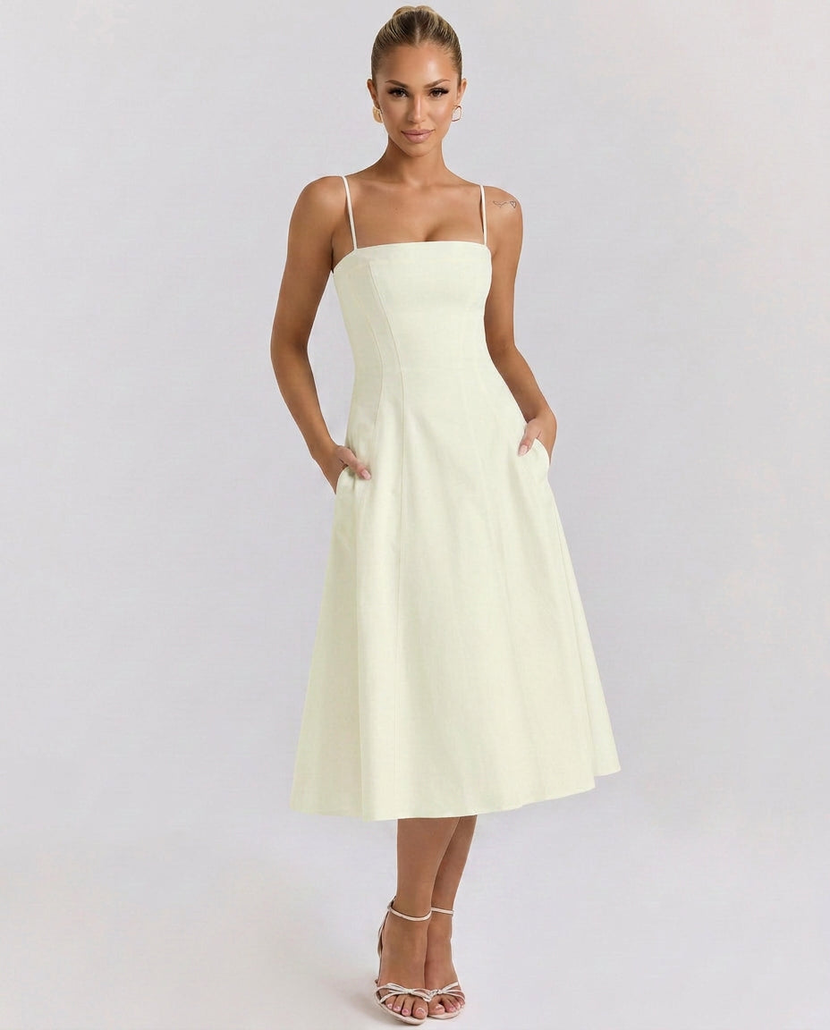 Livlyn | A-Line Midi Sundress with Pockets for Wedding Guest Style