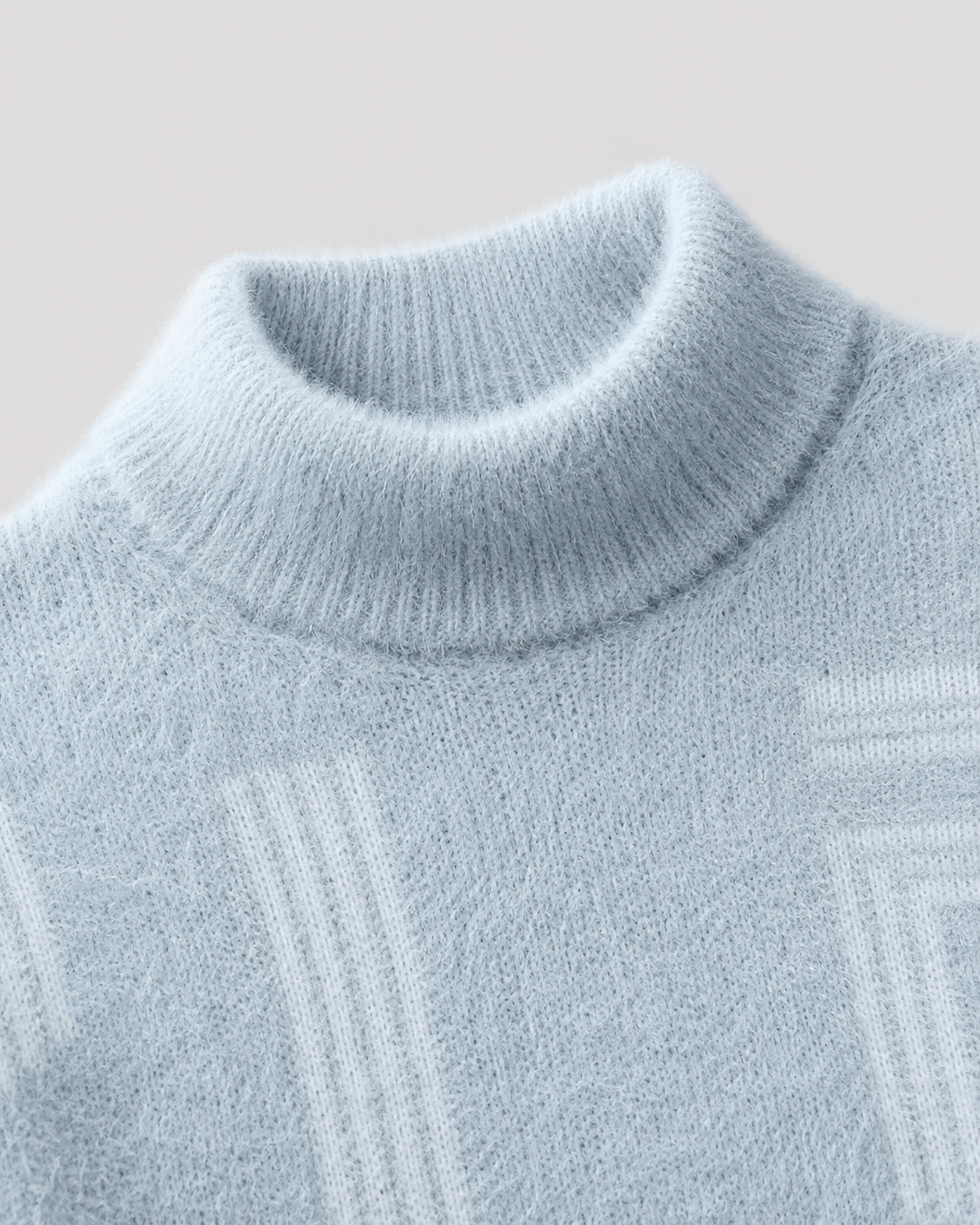 Men's Fluffy Knit Sweater - Geometric Funnel Neck Pullover