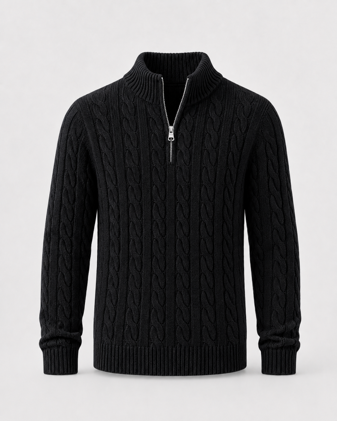 Men's Cable Knit Quarter Zip Sweater - Mock Neck Pullover