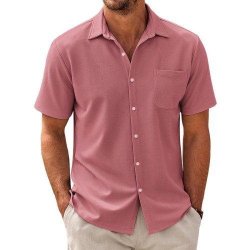 Men's Casual Short-Sleeve Shirt with Classic Camp Collar