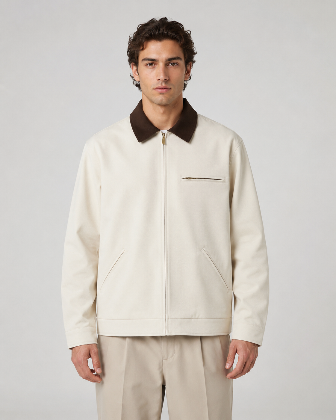 Men's Barn Jacket - Contrast Collar Zip Up
