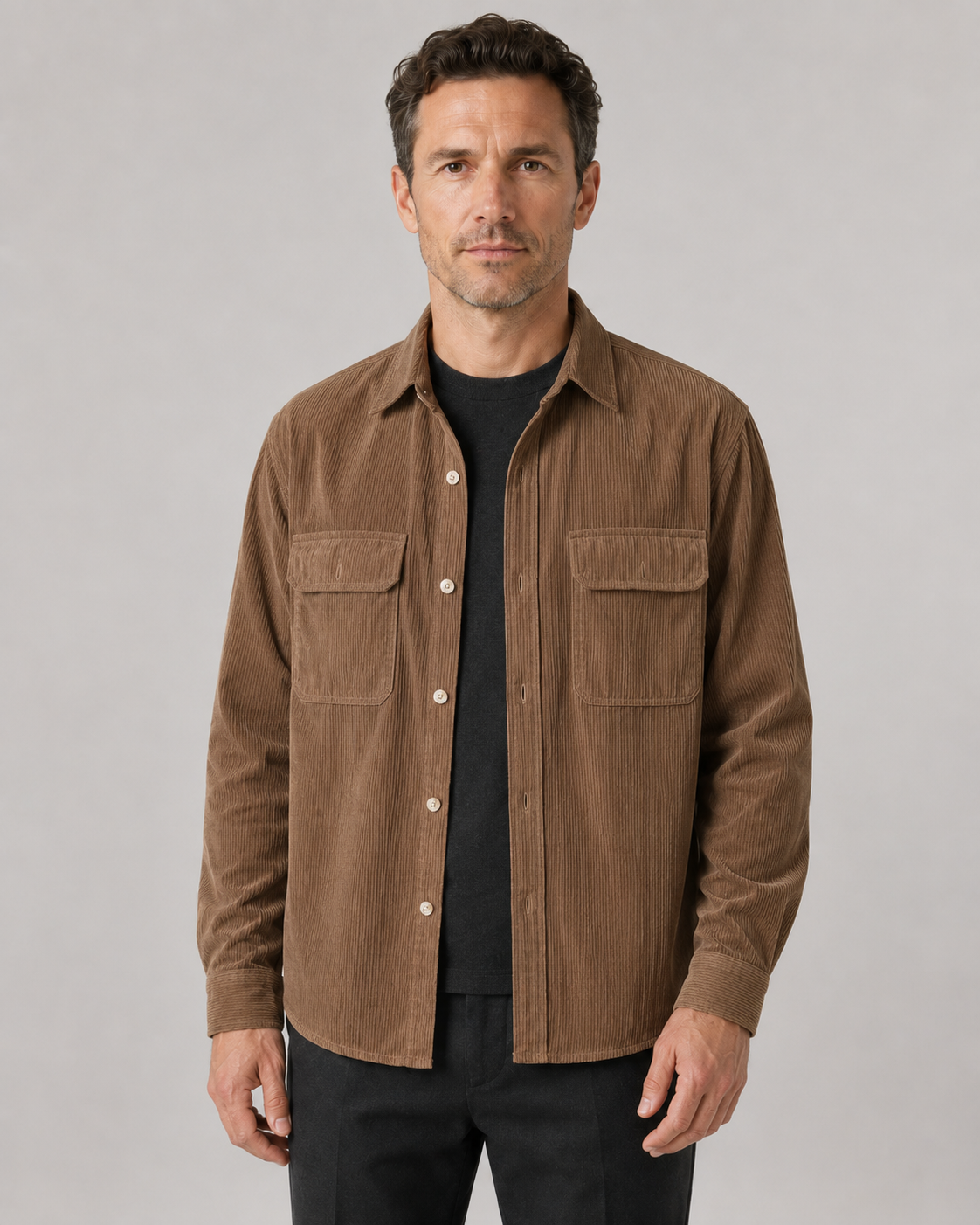 Men's Corduroy Shirt Jacket - Cotton Button Up