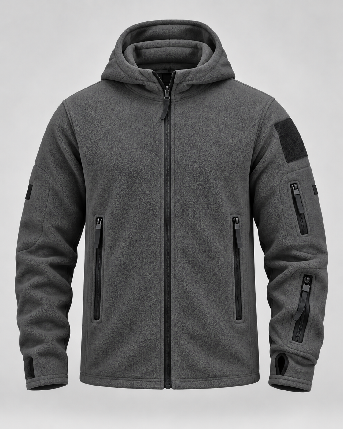Men's Fleece Jacket - Full Zip Hooded Multi Pocket