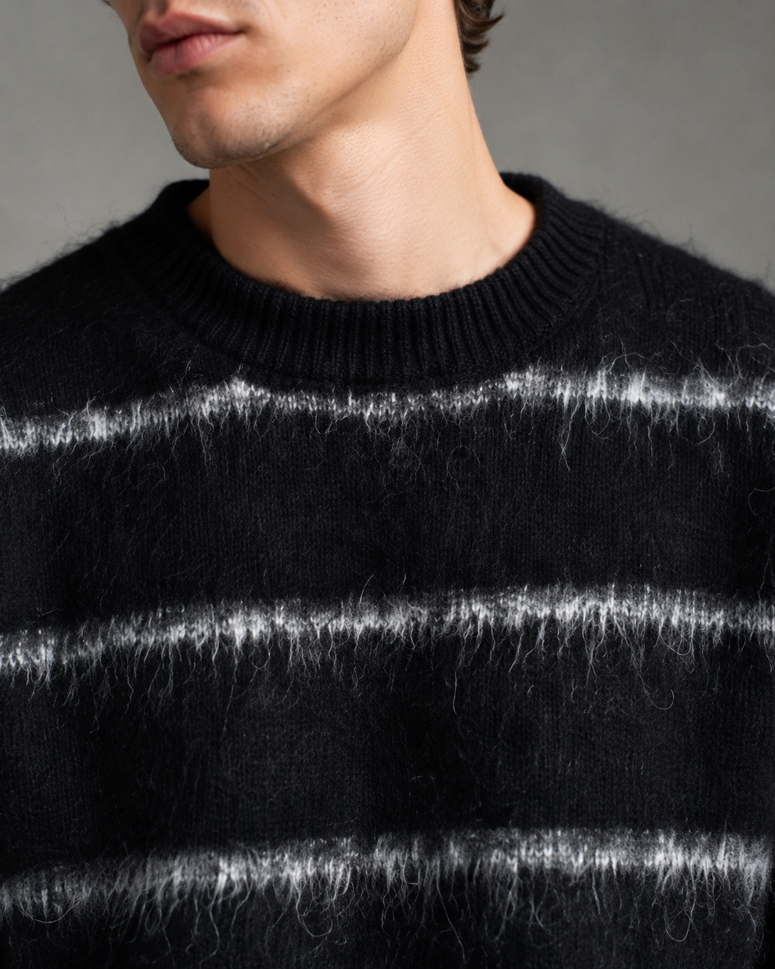 Men's Striped Fuzzy Knit Sweater - Relaxed Boxy Fit