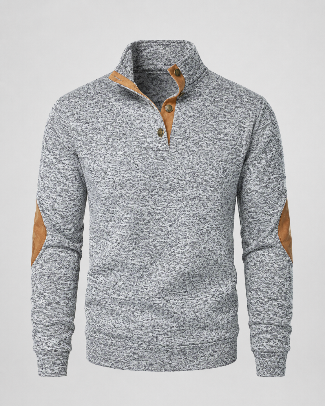 Men's Button Neck Sweater - Heathered Stand Collar Knit