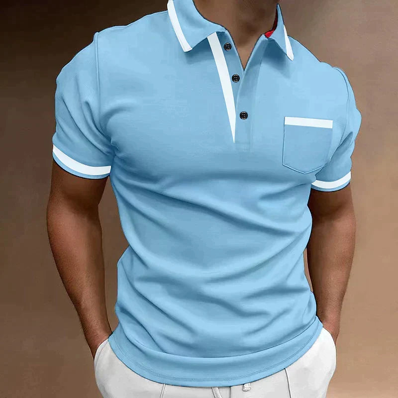 Men's Knit Polo Shirt with Classic Button Placket and Chest Pocket