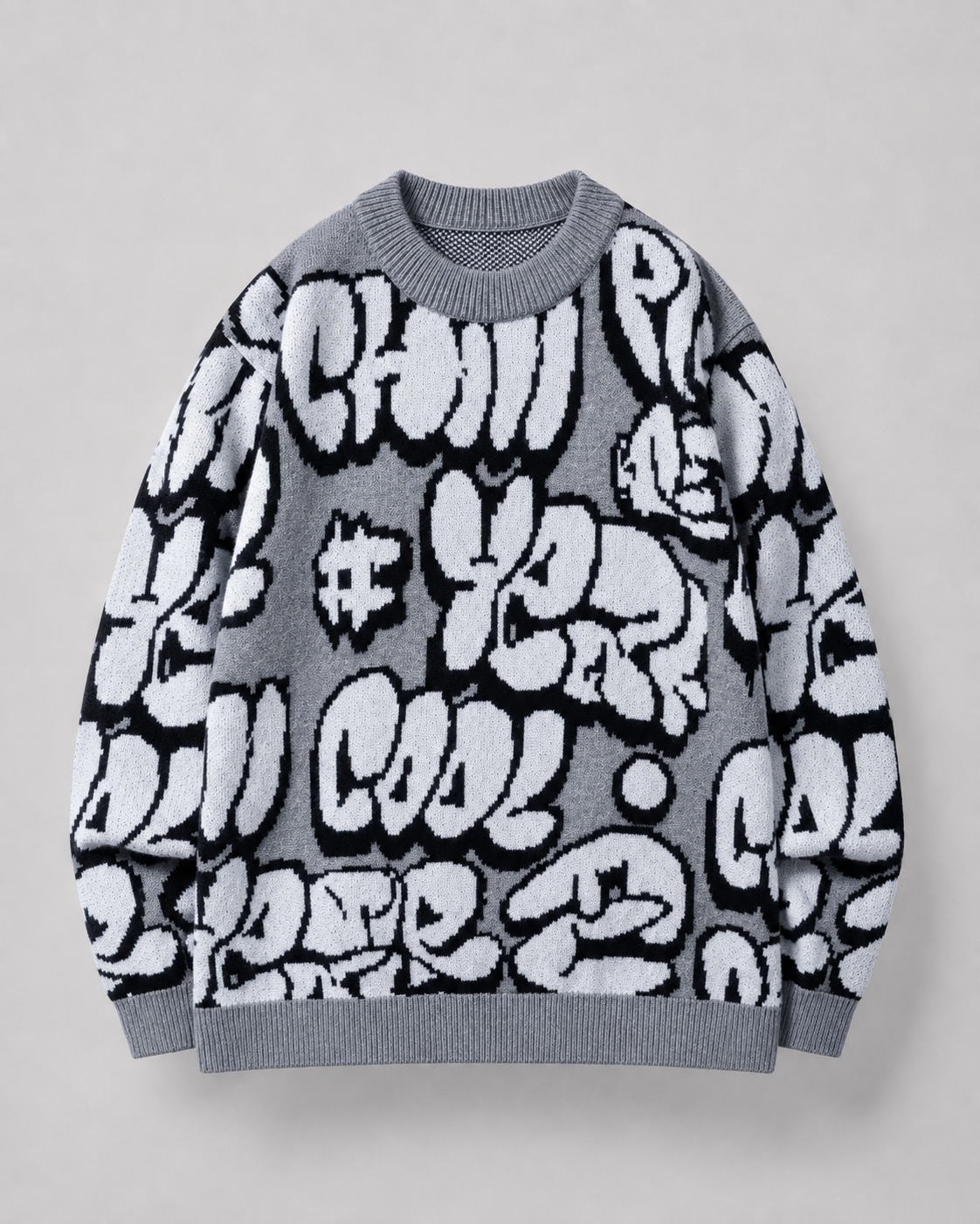 Men's Oversized Graphic Sweater - Graffiti Knit Drop Shoulder