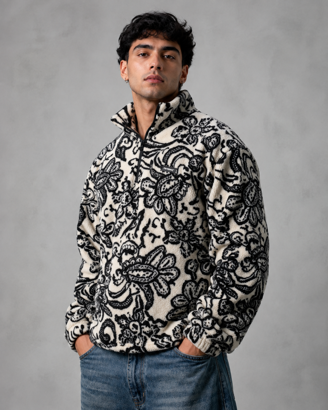 Men's Paisley Quarter Zip Pullover - Knit Sweater Relaxed Fit