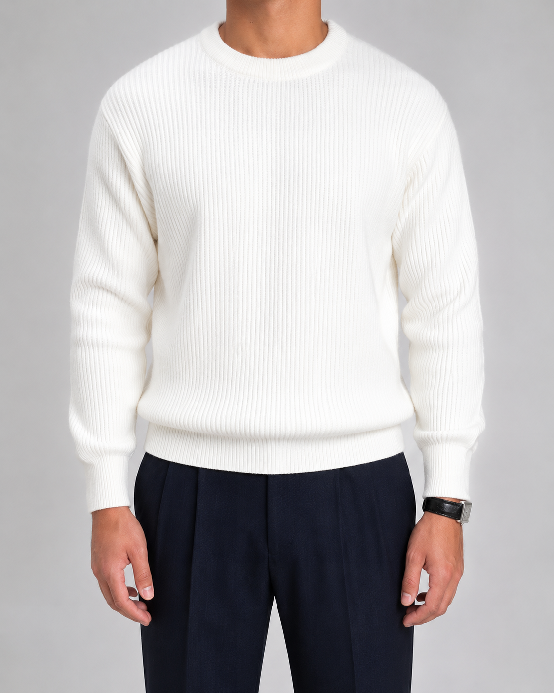 Men's Ribbed Knit Sweater - Crew Neck Pullover