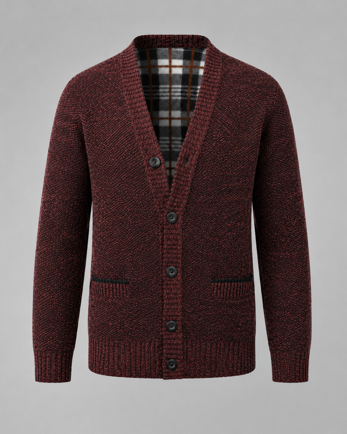 Men's Ribbed Cardigan Sweater - V Neck Button Front