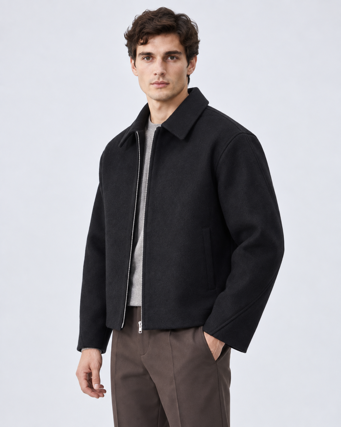 Men's Wool Jacket - Short Full Zip Boxy Fit