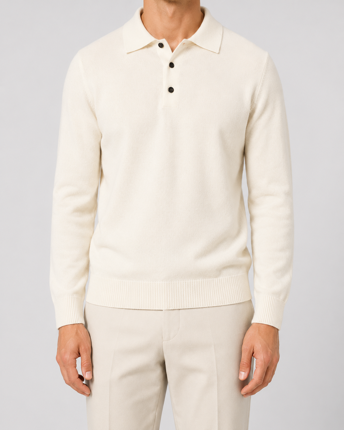 Men's Wool Polo Sweater - Long Sleeve Knit Pullover