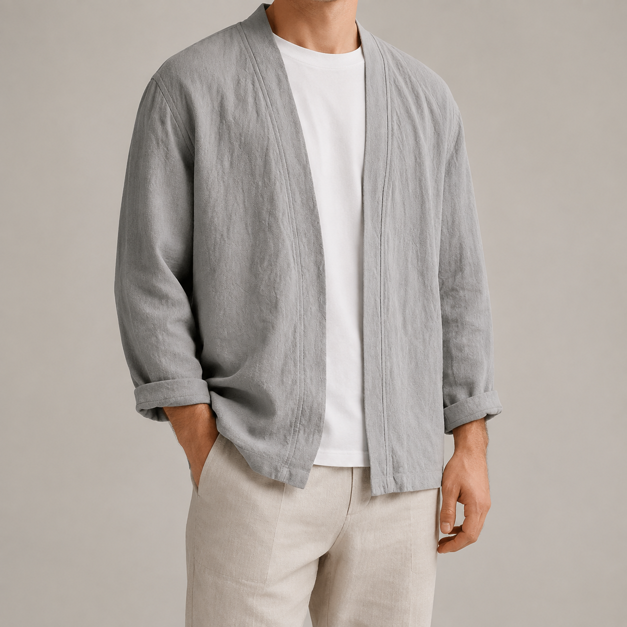 Men's Linen Cardigan - Lightweight Open Front Casual Sweater