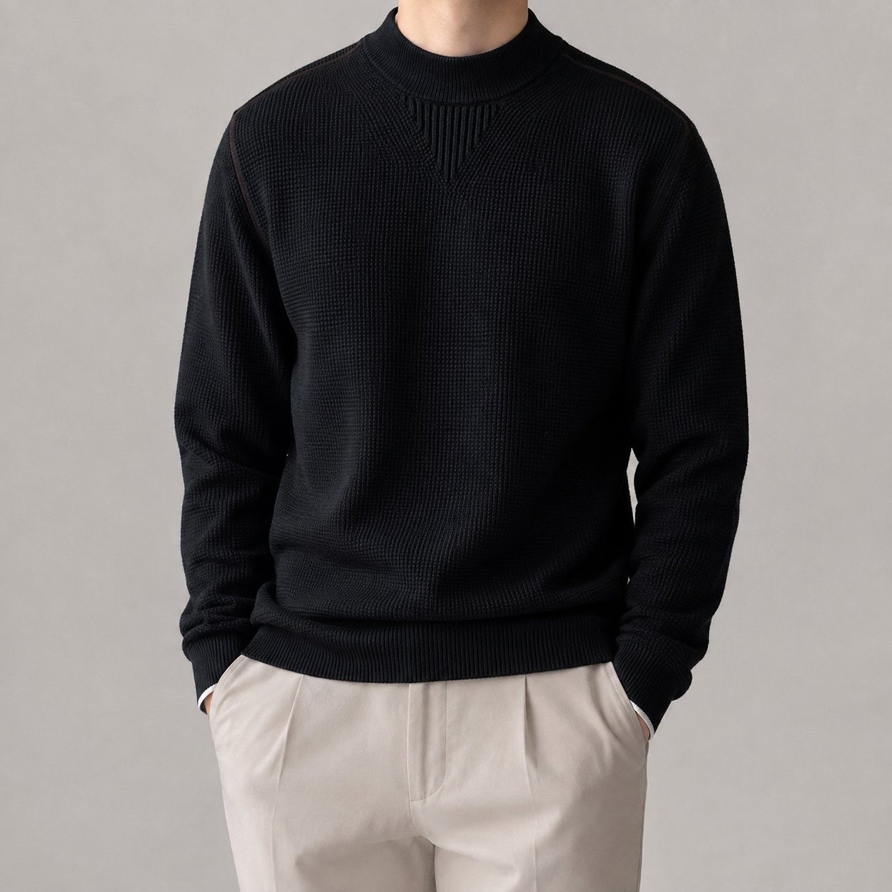 Men's Mock Neck Sweater - Waffle Knit Casual Pullover
