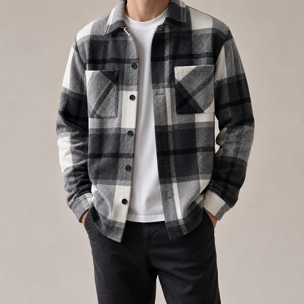 Men's Plaid Shacket - Brushed Button Front Shirt Jacket
