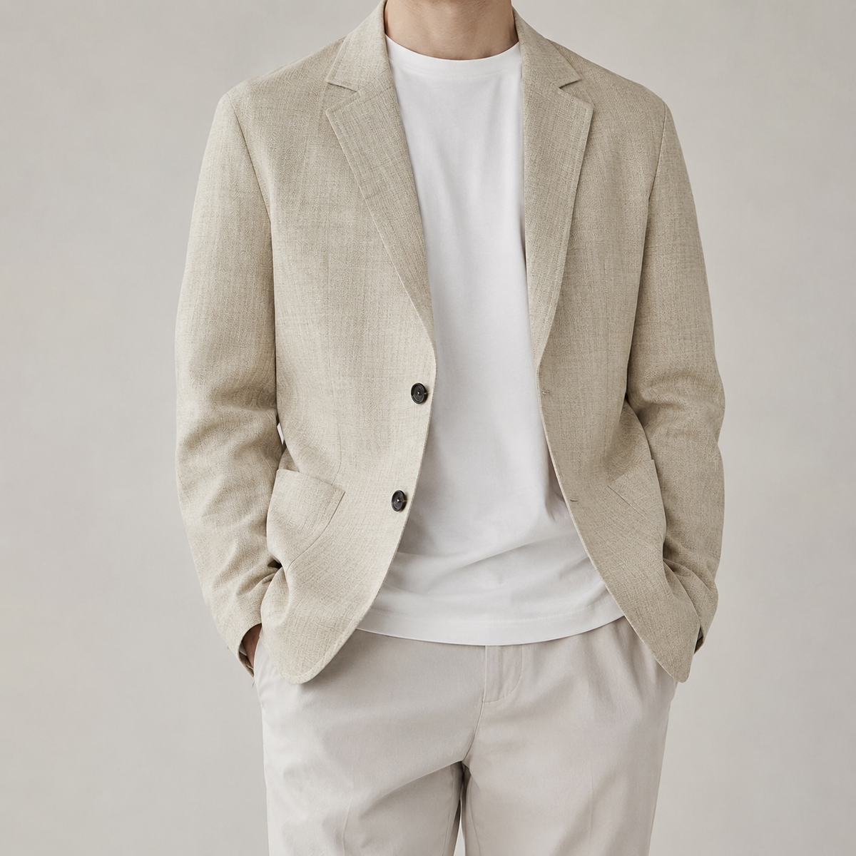 Men's Linen Blend Blazer - Textured Casual Jacket