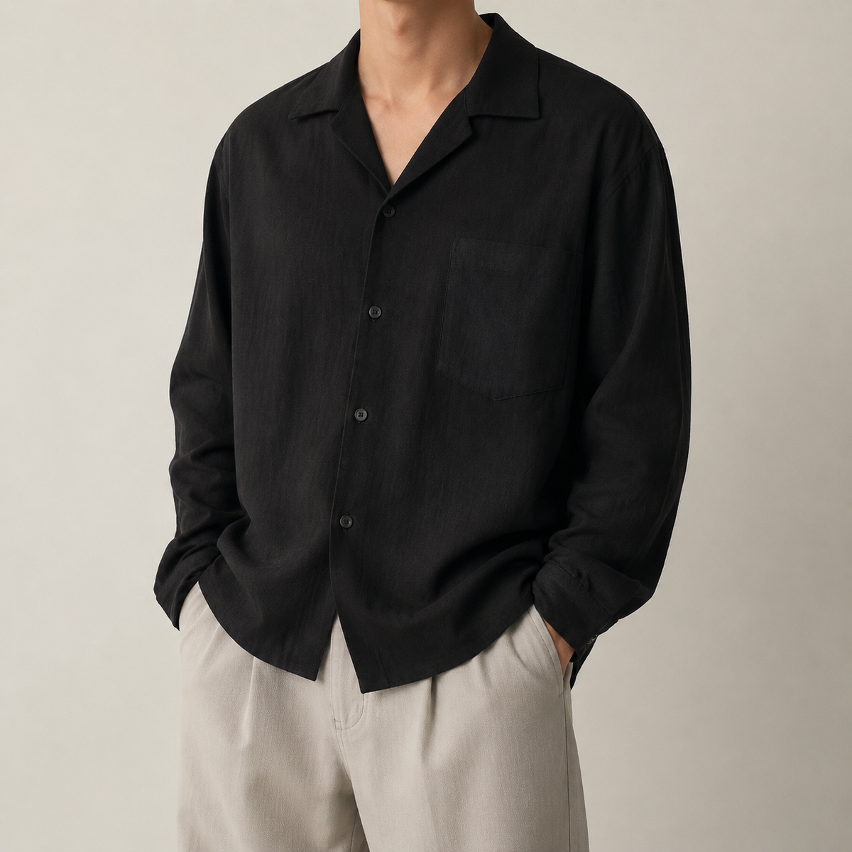 Men's Camp Collar Shirt - Linen Look Short Sleeve Casual Shirt