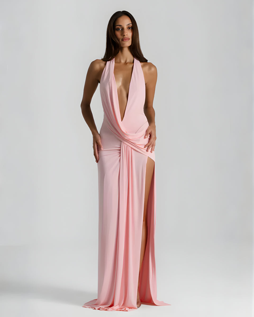 Nicoletta | Halter Backless Wedding Guest Maxi Dress Elegant Look