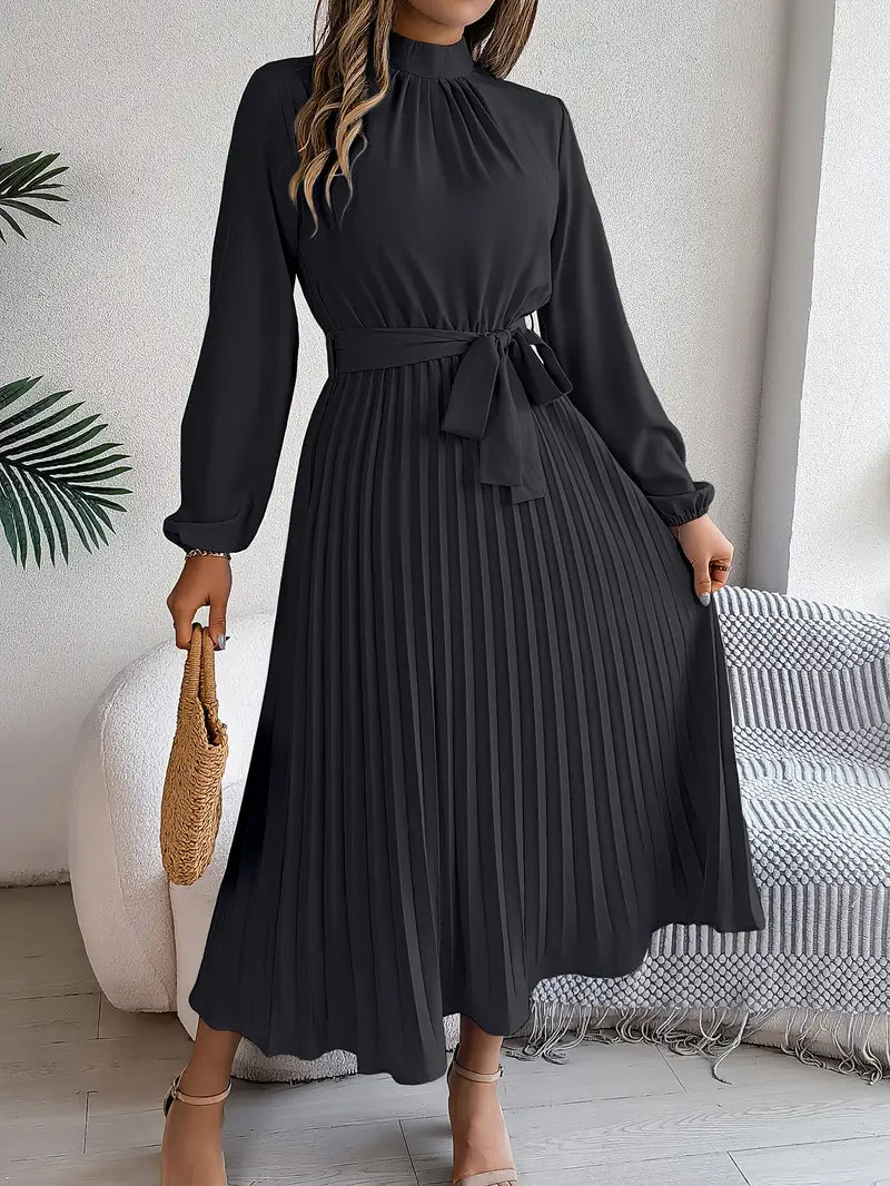 Quenreth | Pleated Long Sleeve Wedding Guest Dress Elegant Style