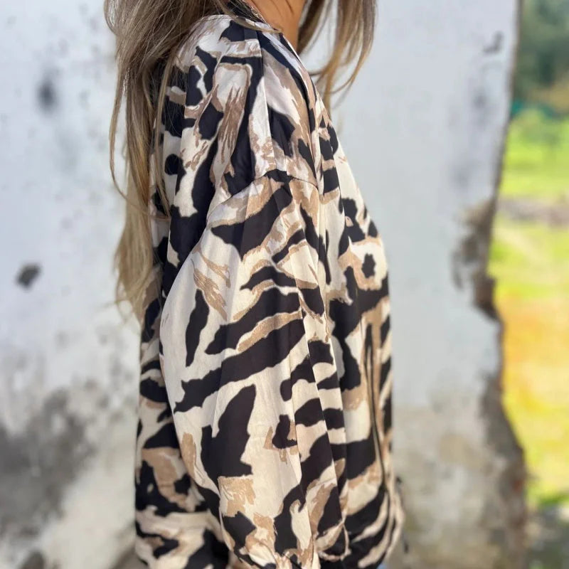 Women's Animal Print Bomber Jacket - Zip Up Casual Jacket