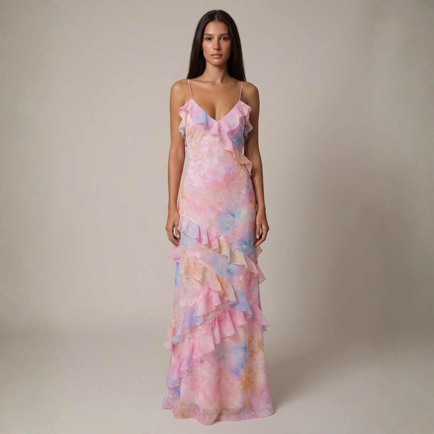 Selene | Women's Wedding Guest Ruffle Tiered Maxi Dress Elegant Occasion