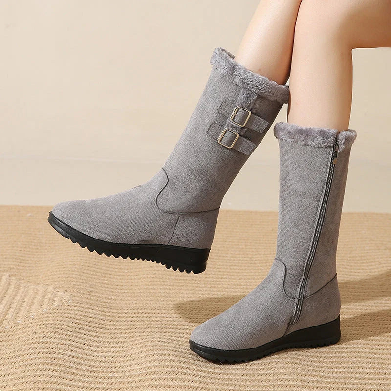 Women's Mid-Calf Snow Boots Warm Lined Buckle Detail