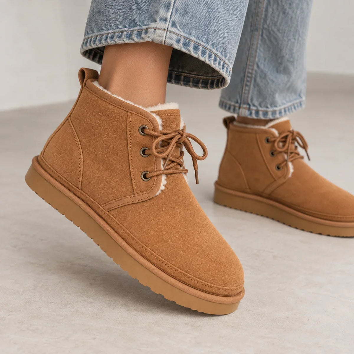 Women's Faux Fur-Lined Suede-Look Lace-Up Ankle Boots
