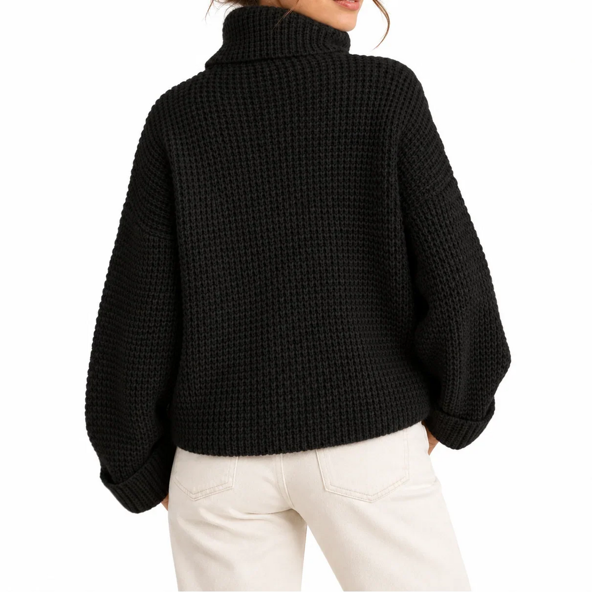 Women's Black Waffle Knit Turtleneck Sweater – Oversized