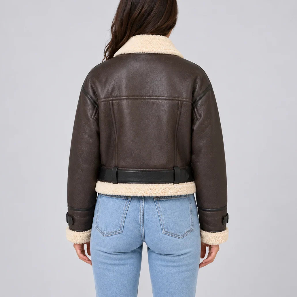 Women's Cropped Aviator Jacket – Teddy-Lined Zip-Up