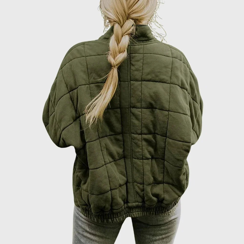 Women's Oversized Quilted Bomber Jacket - Zip Up Jacket