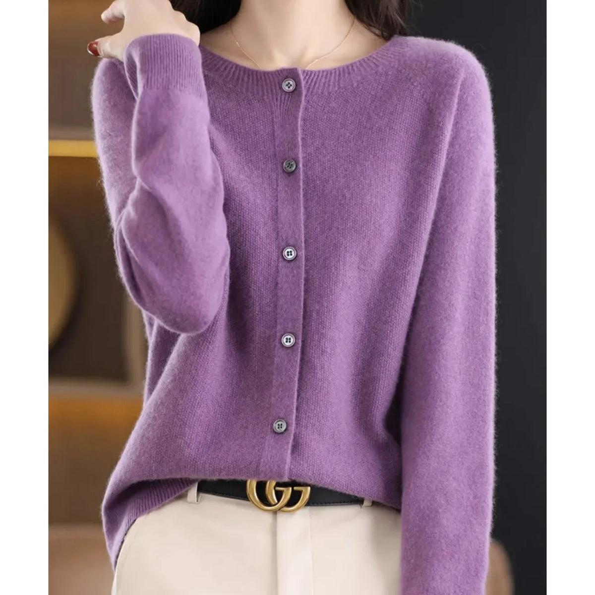 Women's Henley Knit Sweater – Button Front Crewneck