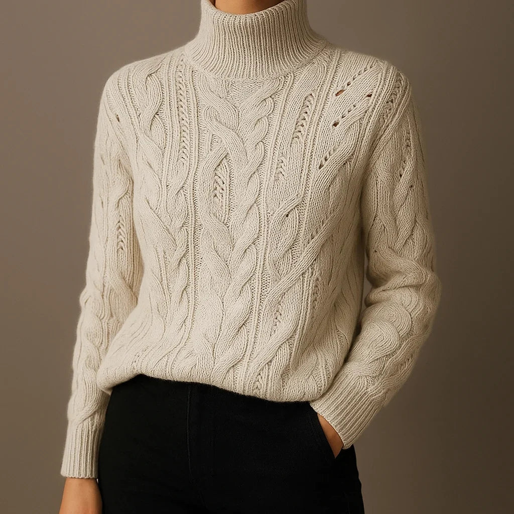Women's Cable Knit Turtleneck Sweater – Long Sleeve