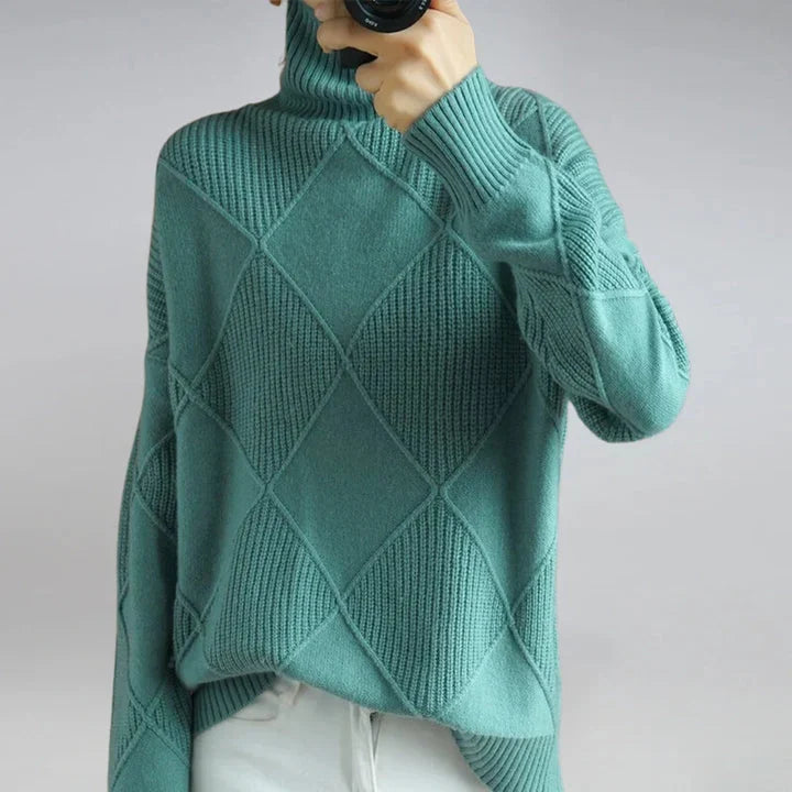 Women's Argyle Turtleneck Sweater – Long Sleeve