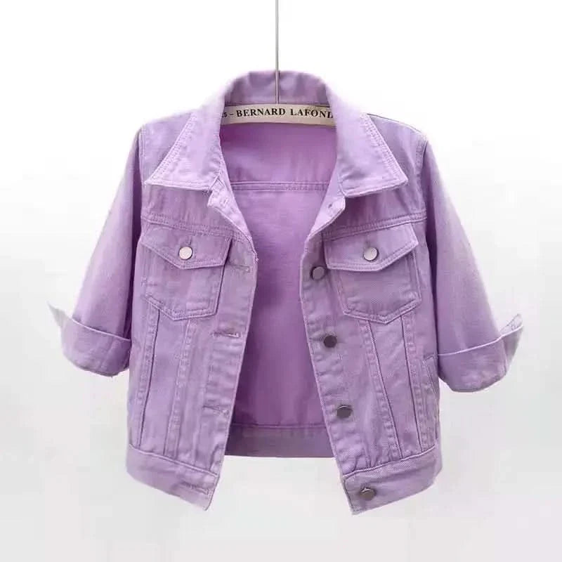 Women’s Cropped Denim Jacket - Button Front Long Sleeve