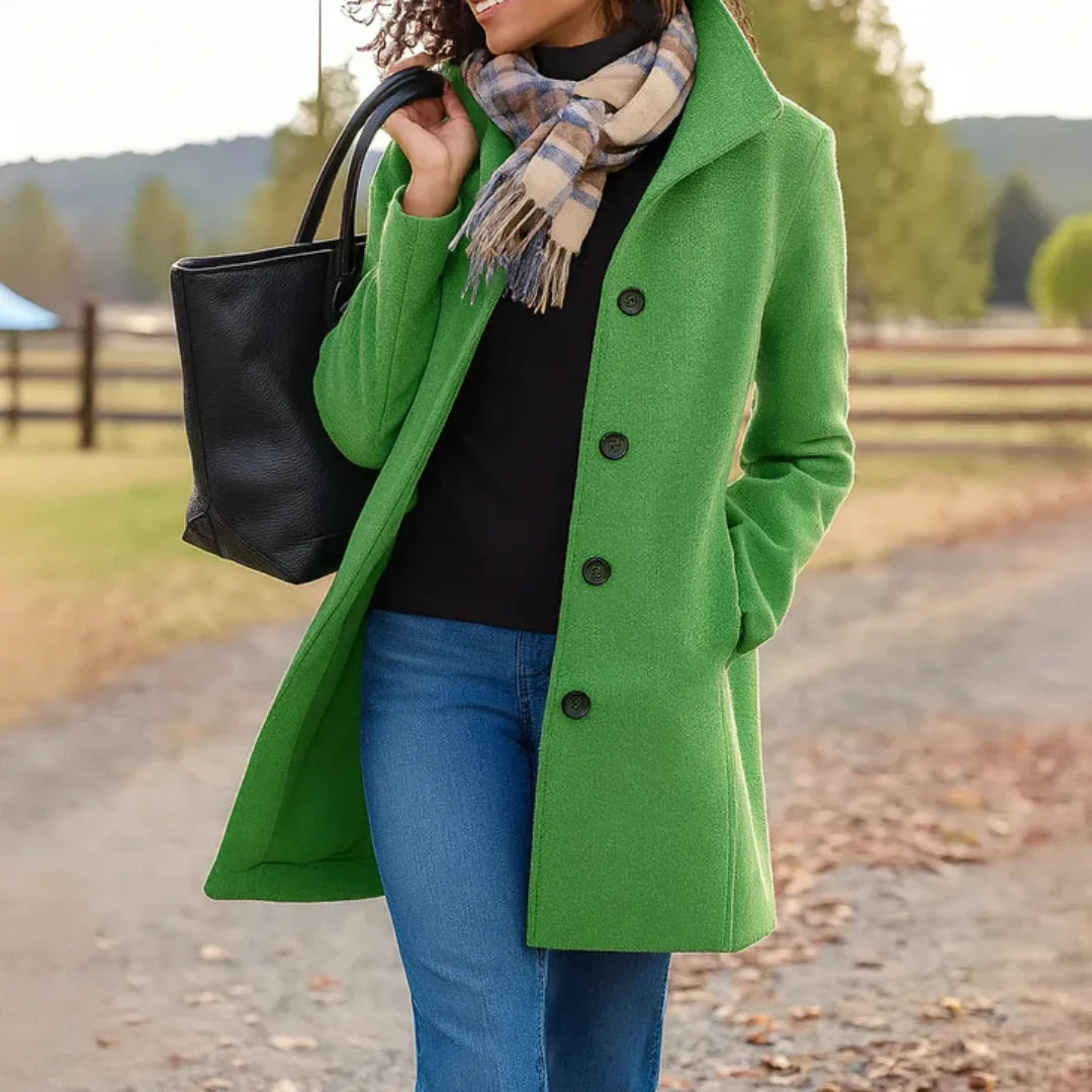 Women’s Wool Blend Pea Coat - Button Front Winter Jacket