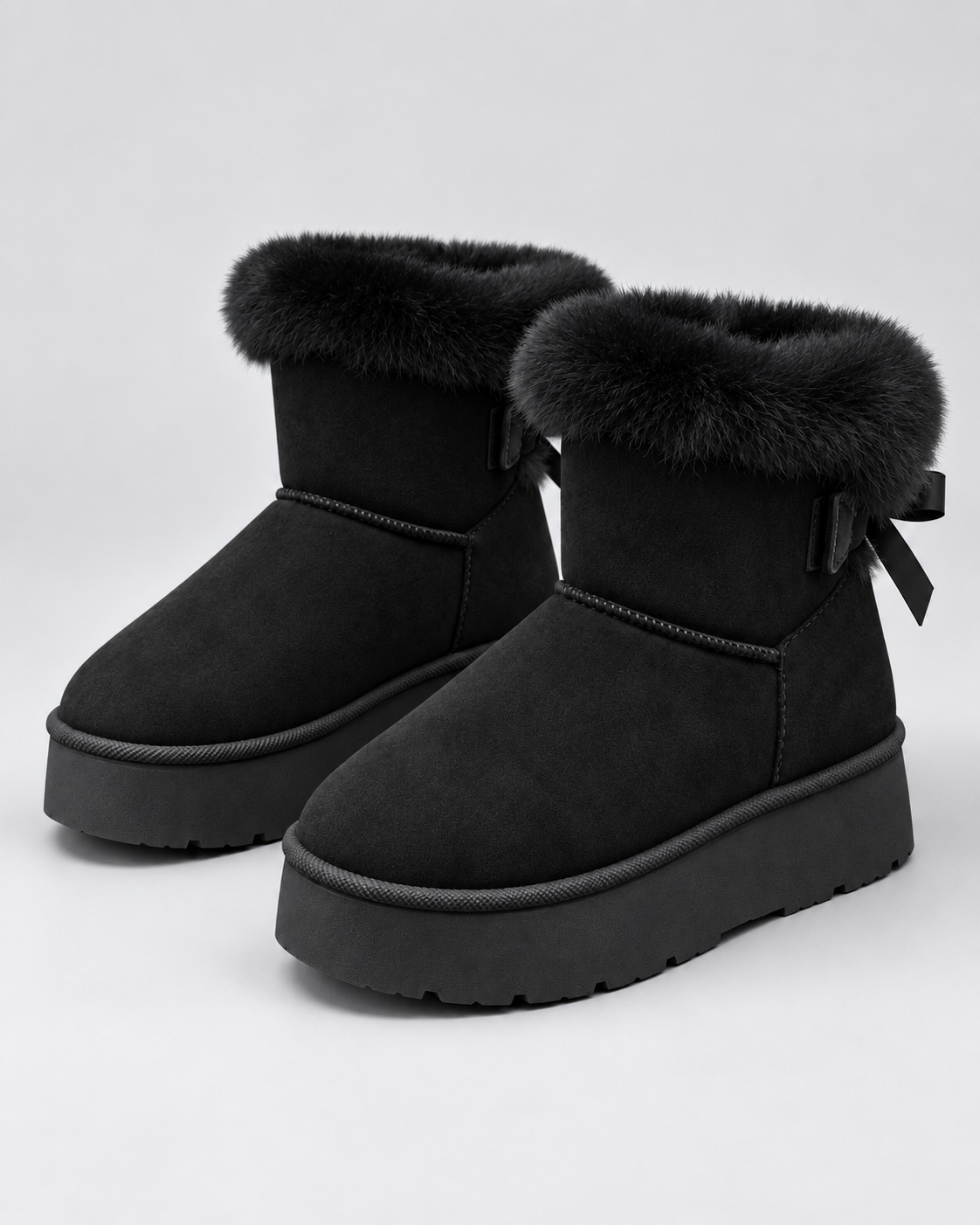 Women's Platform Snow Boots - Suede Look Fur Cuff