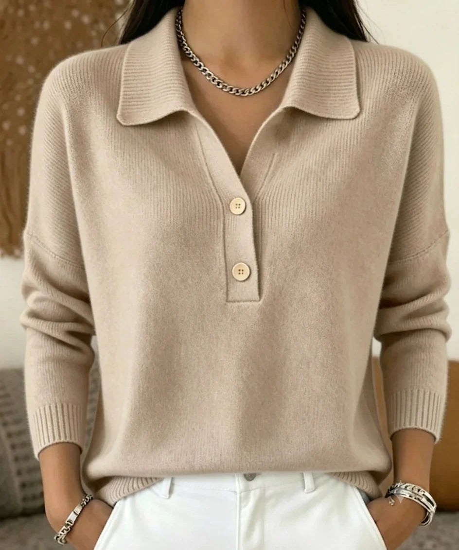 Women's Knit Polo Sweater – Long Sleeve V-Neck