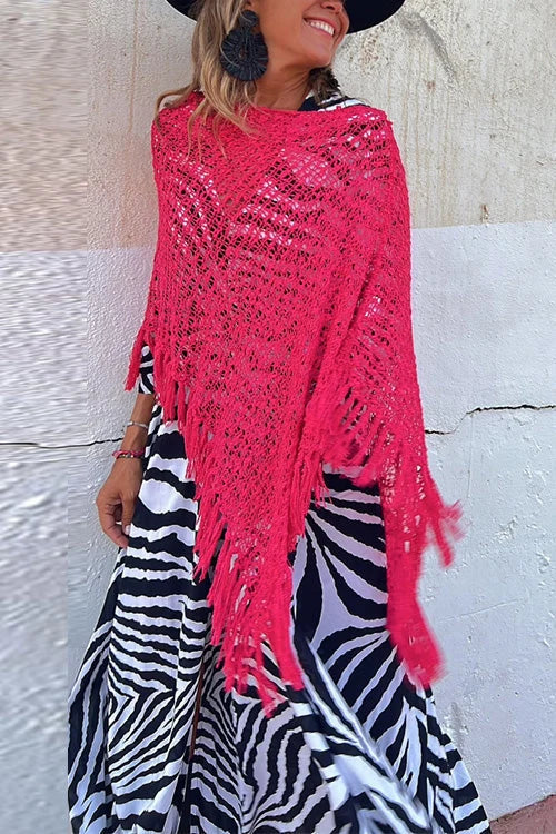 Women's Knit Poncho Sweater – Tassel Detail