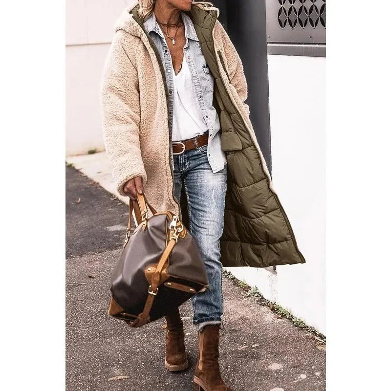 Women's Longline Puffer Jacket – Sherpa-Lined Hooded