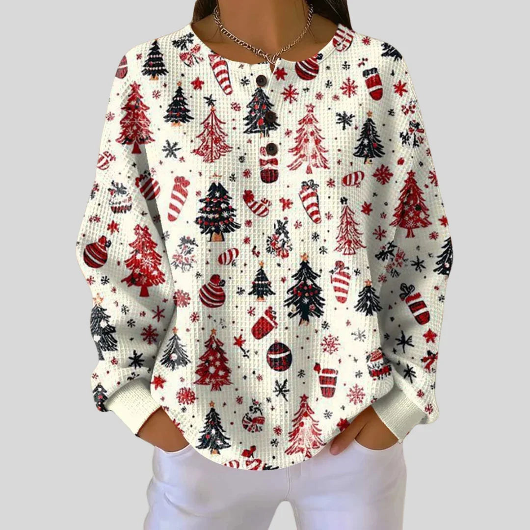 Women's Christmas Sweater – Waffle Knit Long Sleeve