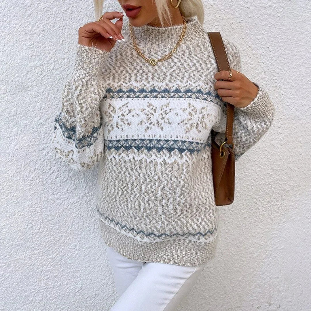 Women's Fair Isle Sweater – Mock Neck Long Sleeve