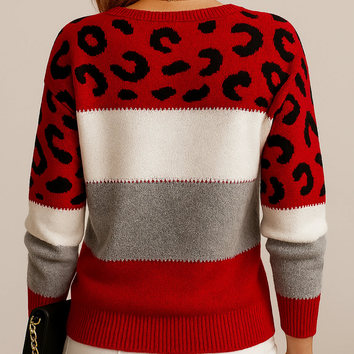 Women's Leopard Print Sweater – Color Block Long Sleeve