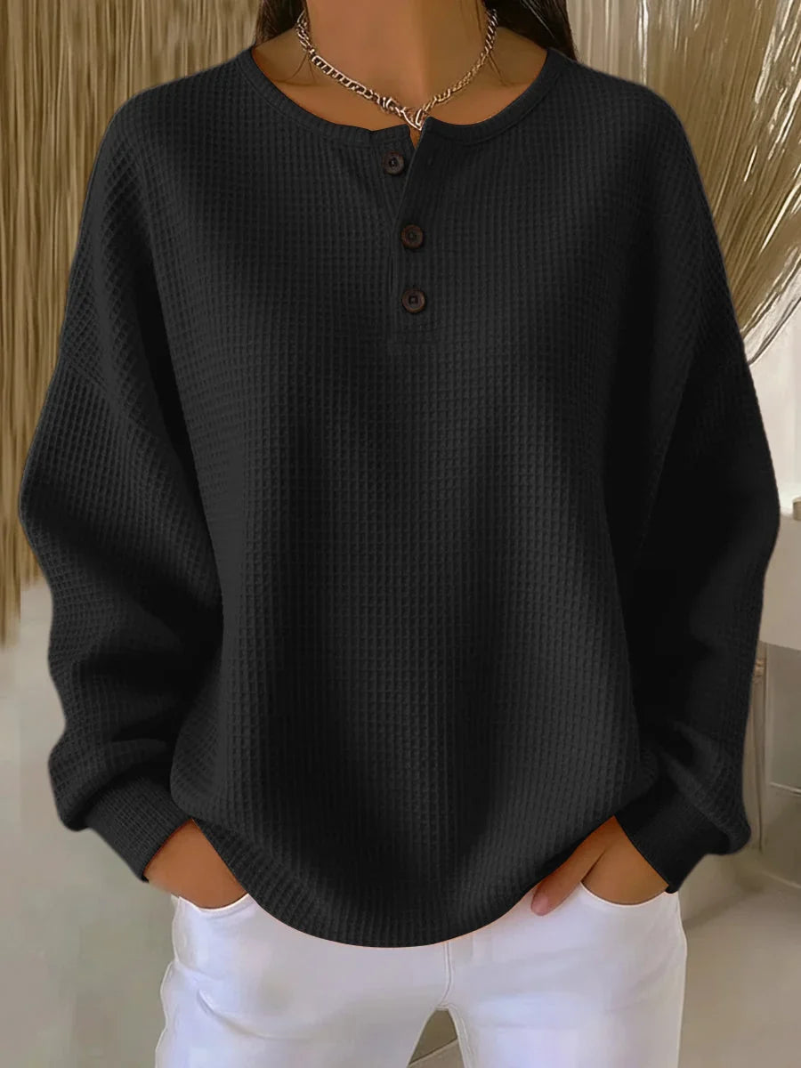 Women's Henley Neck Sweatshirt – Long Sleeve Pullover