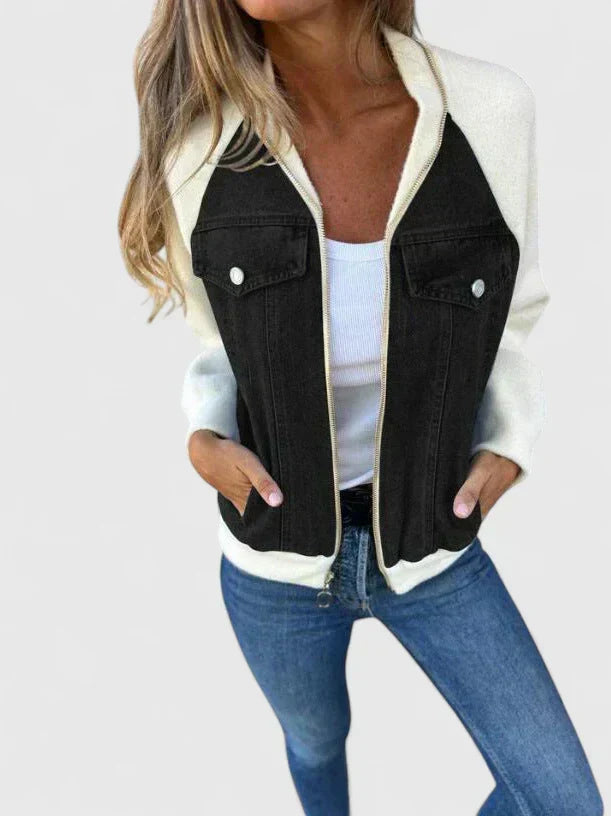 Women’s Denim Varsity Jacket - Baseball Bomber Style