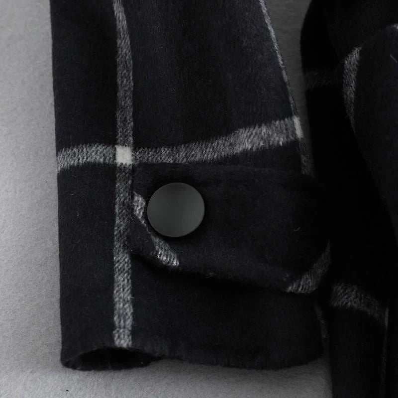 Women’s Wool Coat - Plaid Lapel Single Button Winter Coat
