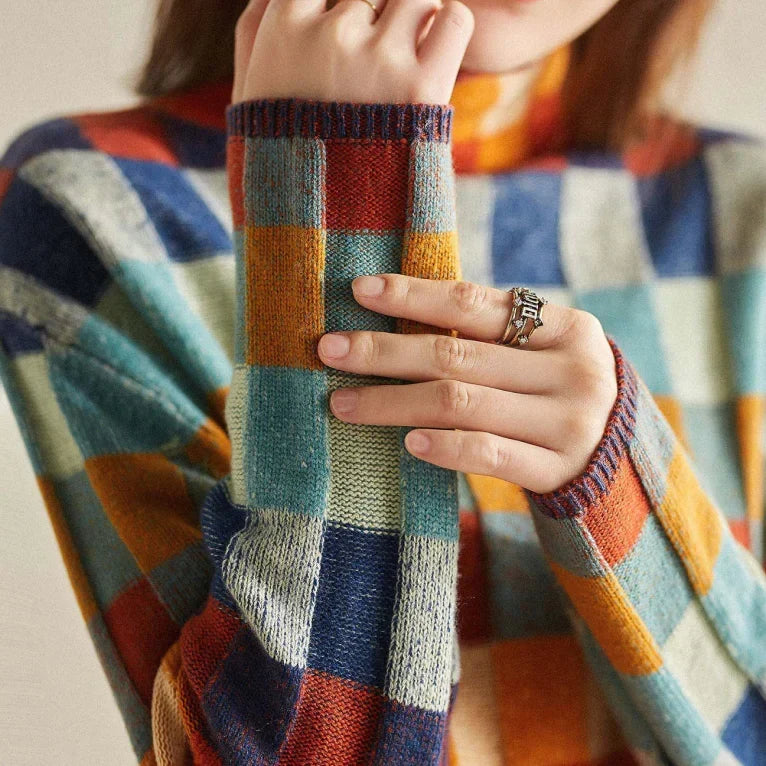 Women's Plaid Wool-Blend Turtleneck Sweater – Long Sleeve